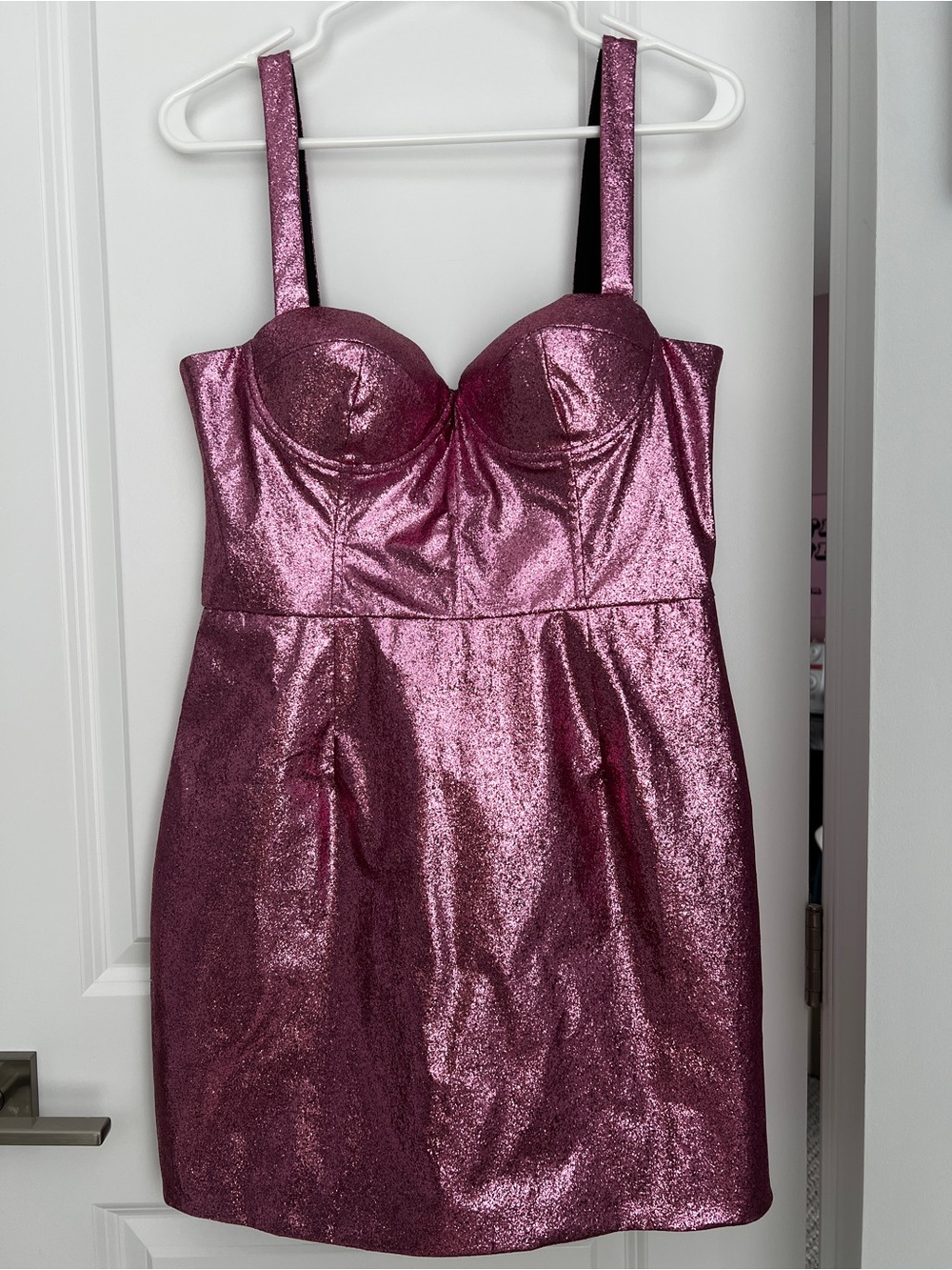 NEW Fashion Nova Metallic Magenta Midi Bustier Dress